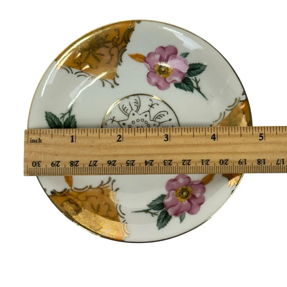 Demitasse Tea Cup Saucer Set Porcelain Lusterware Flower Japan Gold Iridescent